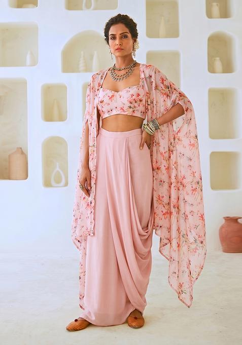 Blush Pink Printed Muslin Fusion Set