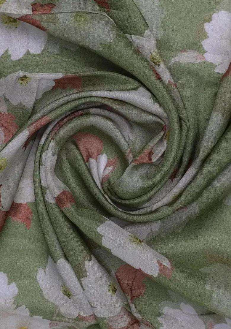 Olive Green Printed Muslin Fusion Set - Indya