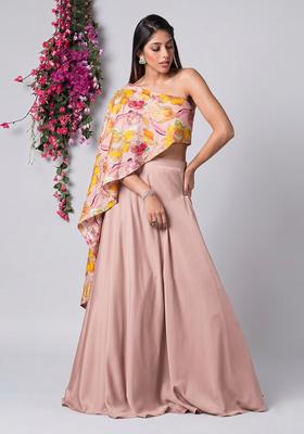 Dust Rose Pink Silk Blend Floral Print Fusion Set