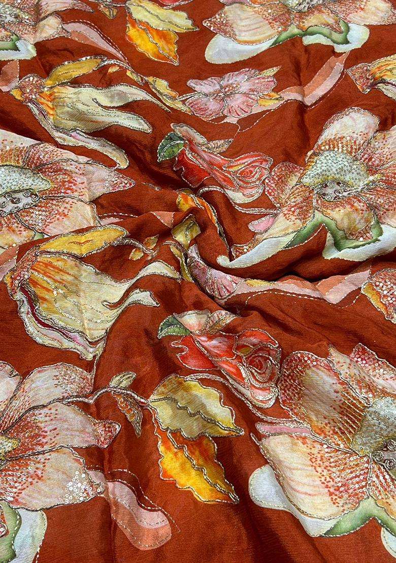 Rust Printed Chinon Fusion Set - Indya