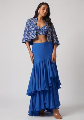 Royal Blue Sequin Georgette Fusion Set