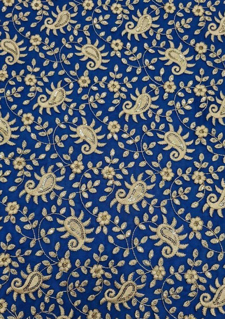 Royal Blue Sequin Georgette Fusion Set - Indya