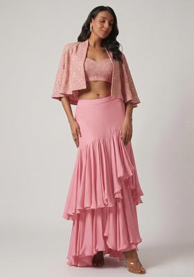 Baby Pink Sequin Georgette Fusion Set