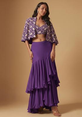 Purple Sequin Georgette Fusion Set
