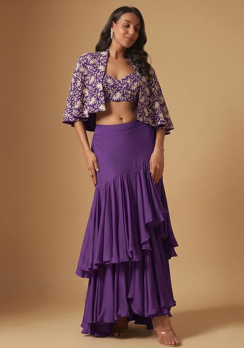 Purple Sequin Georgette Fusion Set