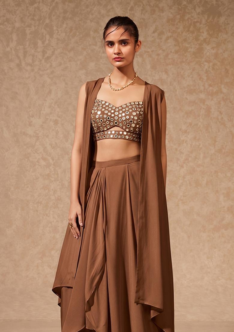 Brown Mirror Work Silk Fusion Set - Indya