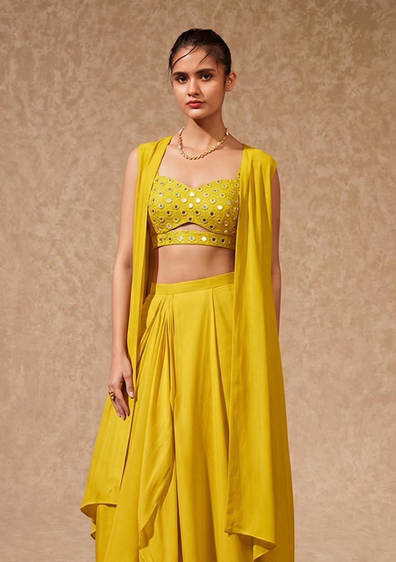 Lime Silk Blend Mirror Work Fusion Set - Indya
