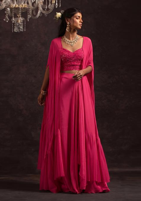 Rani Pink Silk Blend Embroidered Lehenga Set