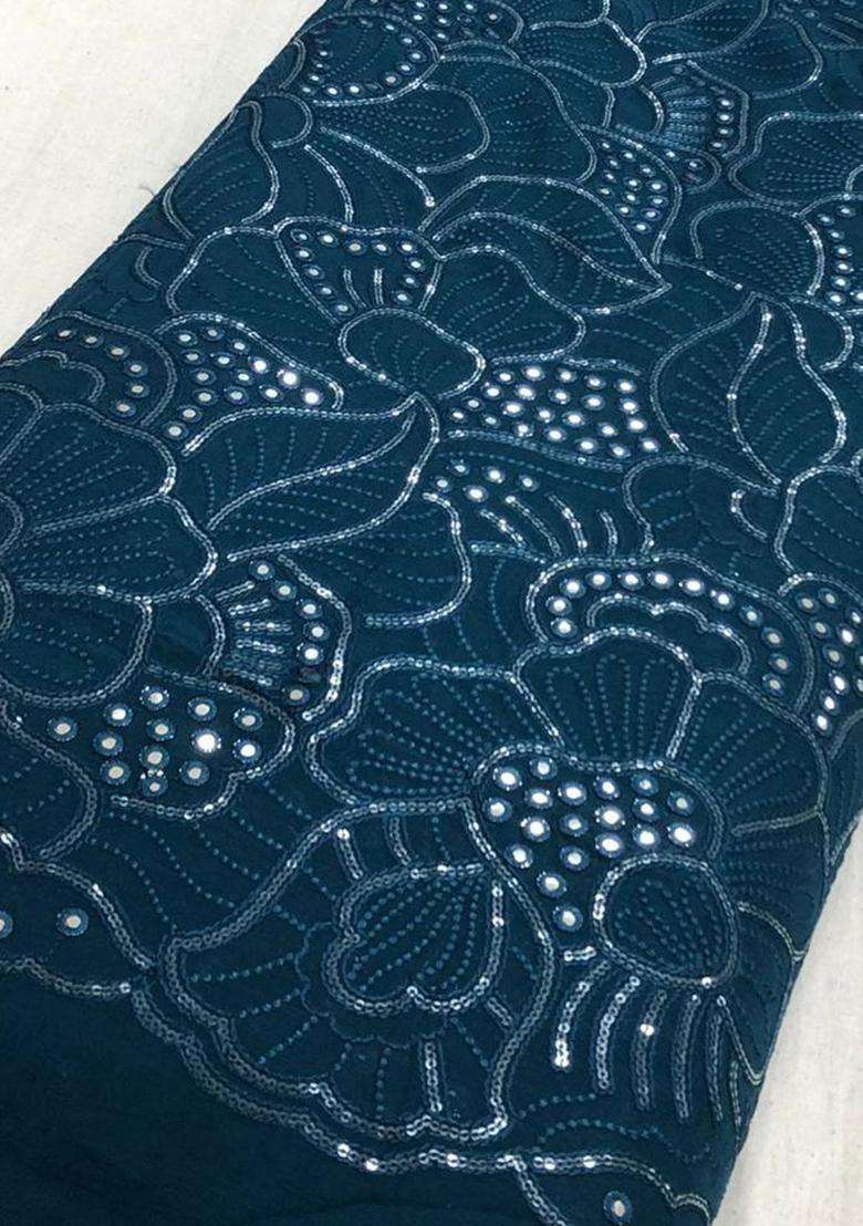 Navy Teal Viscose Fusion Set with Mirror Work for Diwali | Wedding & Festive Wear - Indya