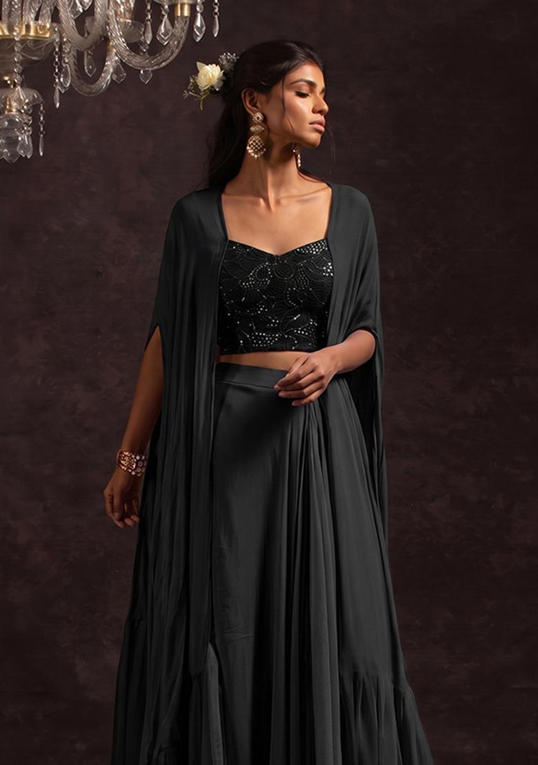 Black Sequin Viscose Fusion Set - Indya