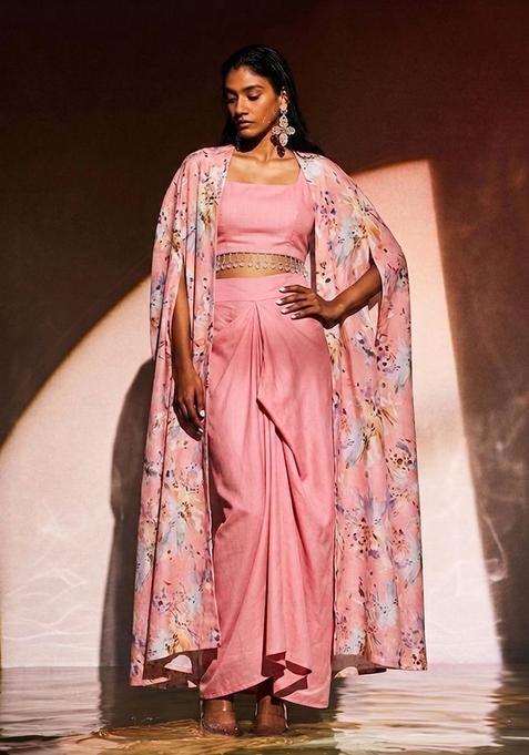 Blush Pink Embroidered Handwork Fusion Set
