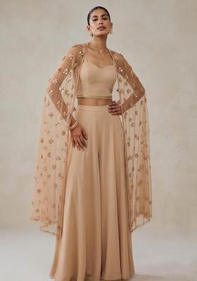 Cream Embroidered Handwork Fusion Set