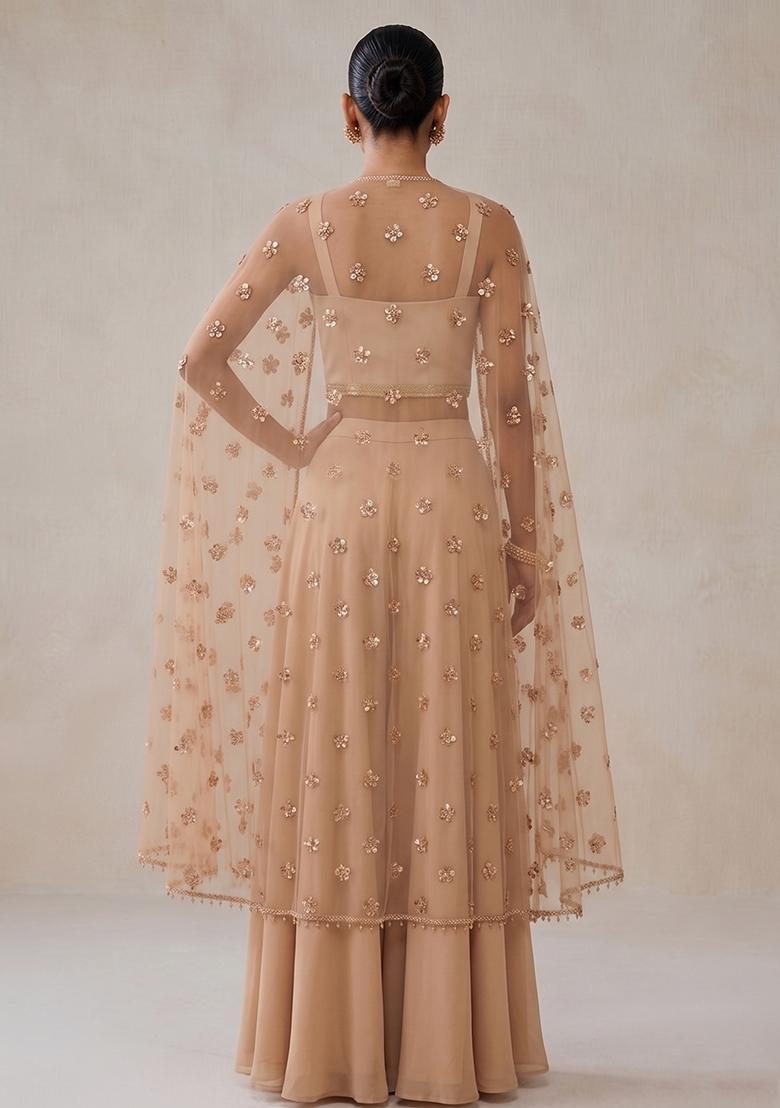 Cream Embroidered Handwork Fusion Set - Indya