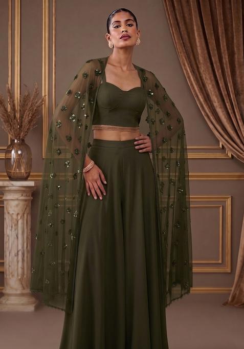 Dark Green Crepe Solid Fusion Set
