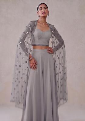 Silver Grey Embroidered Handwork Fusion Set