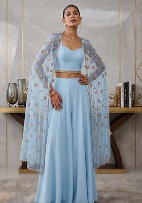 Sky Blue Embroidered Handwork Lehenga Set