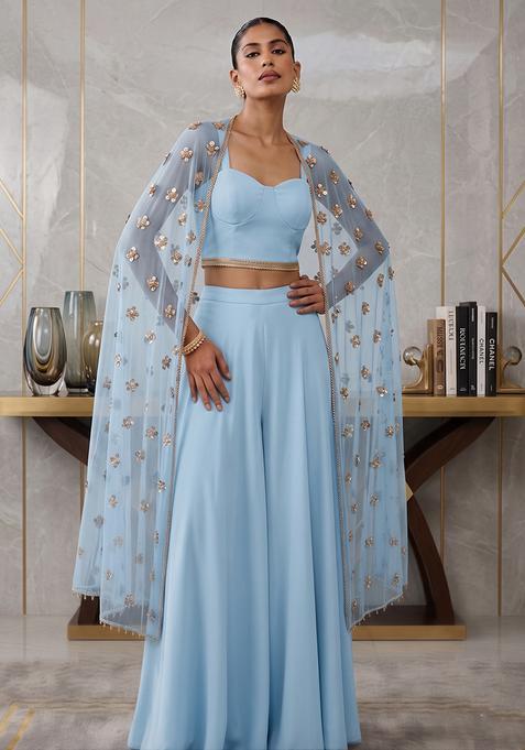 Sky Blue Embroidered Handwork Lehenga Set