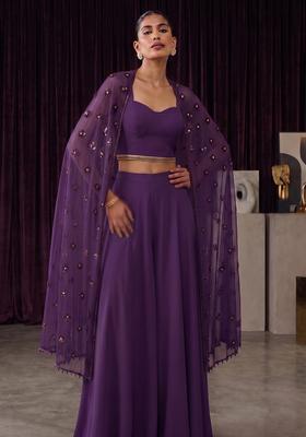 Voilet Embroidered Handwork Fusion Set