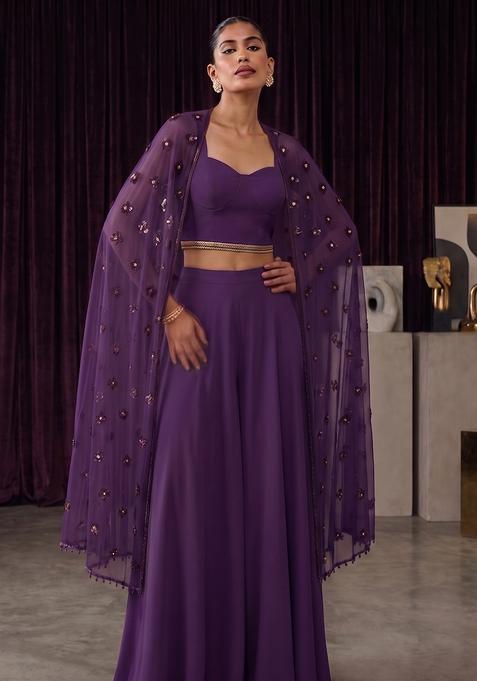 Voilet Crepe Embellished Fusion Set