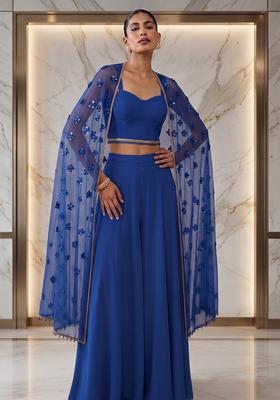 Royal Blue Embroidered Handwork Fusion Set