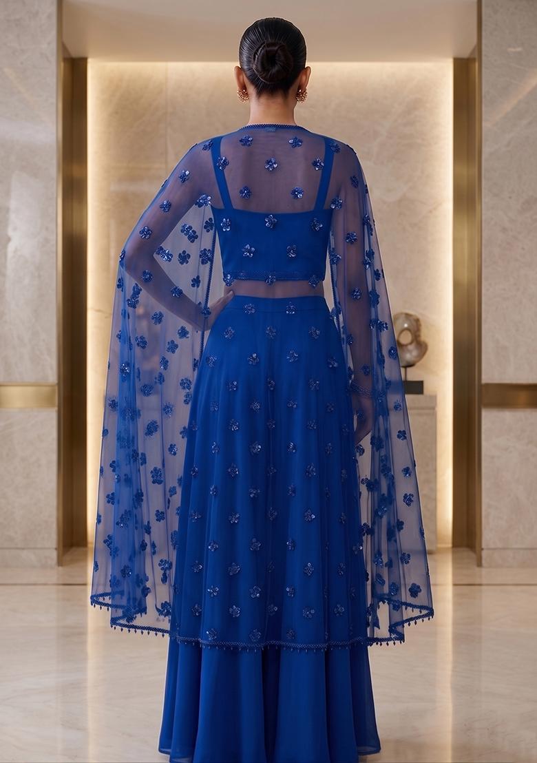 Royal Blue Embroidered Handwork Fusion Set - Indya