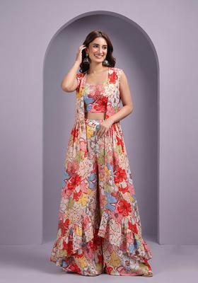 Multi Color Printed Georgette Fusion Set