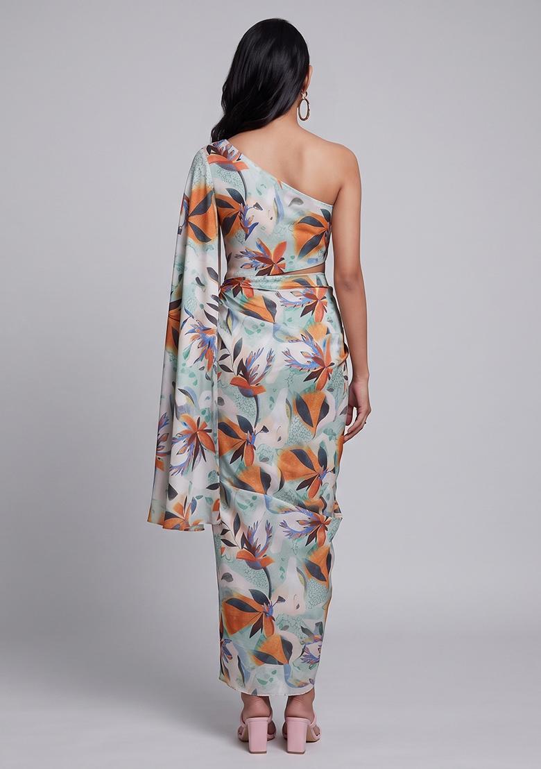 Multi Color Printed Chinon Fusion Set - Indya