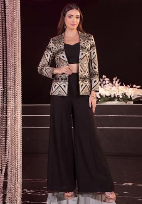 Jet Black Embroidered Georgette Fusion Set