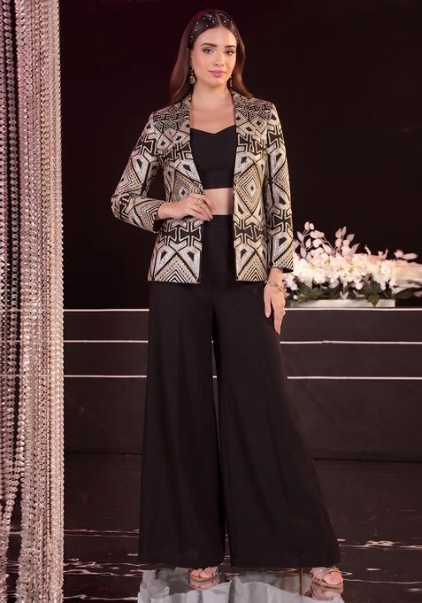 Jet Black Embroidered Georgette Fusion Set