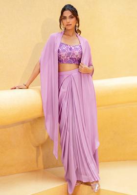 Lilac Printed Silk Fusion Set