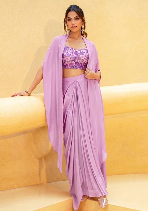 Lilac Printed Silk Fusion Set