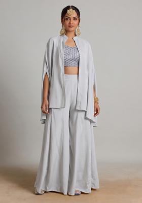 Light Grey Printed Chinon Fusion Set