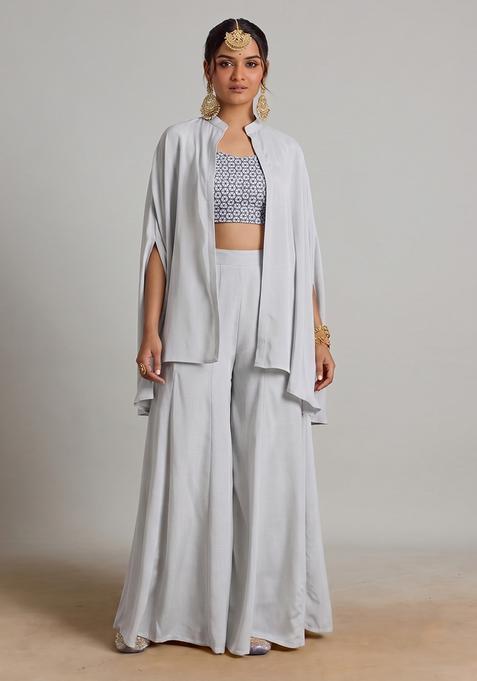 Light Grey Printed Chinon Fusion Set