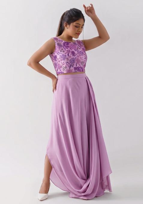 Lilac Printed Silk Fusion Set