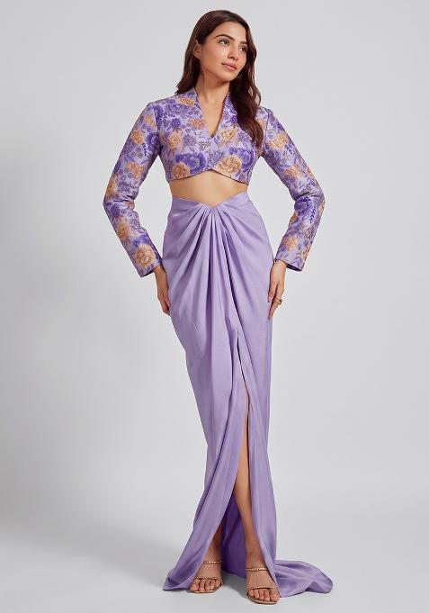Lilac Printed Silk Fusion Set