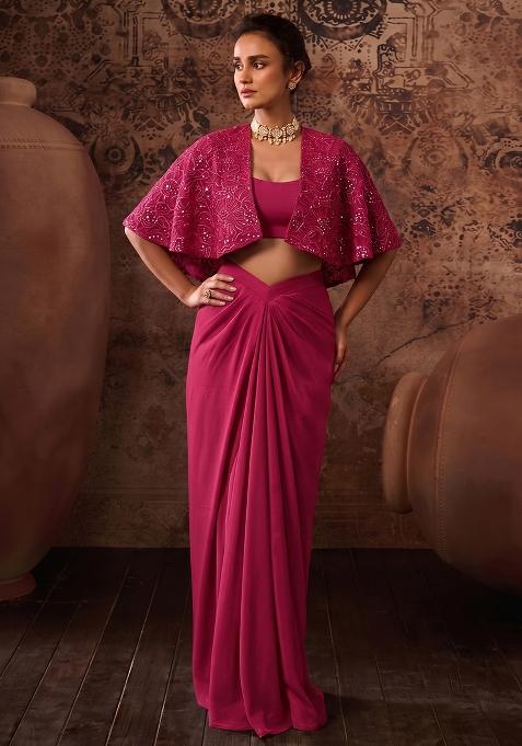 Ruby Pink Embroidered Viscose Fusion Set