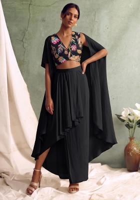 Black Printed Crepe Fusion Set