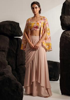 Dusty Pink Silk Blend Floral Print Fusion Set
