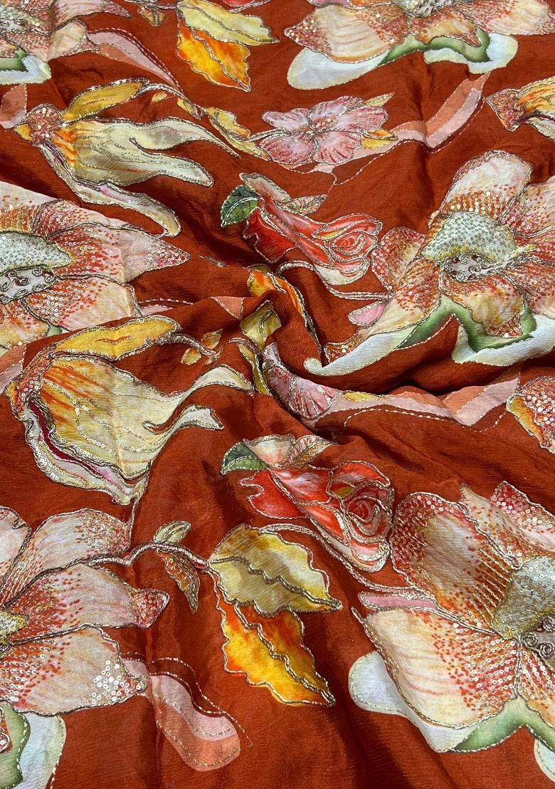 Rust Printed Chinon Fusion Set - Indya