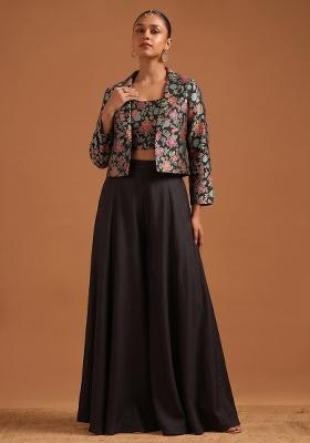 Black Printed Silk Fusion Set