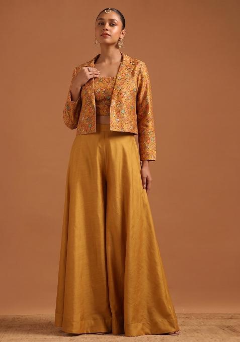 Burnt Orange Silk Blend Floral Print Fusion Set