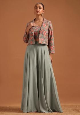 Sage Green Printed Silk Fusion Set