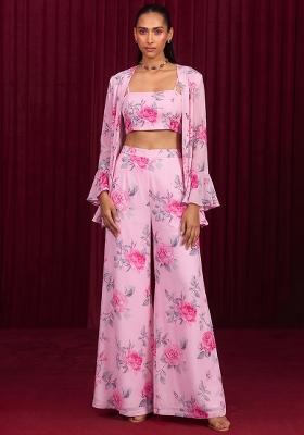 Baby Pink Printed Georgette Fusion Set