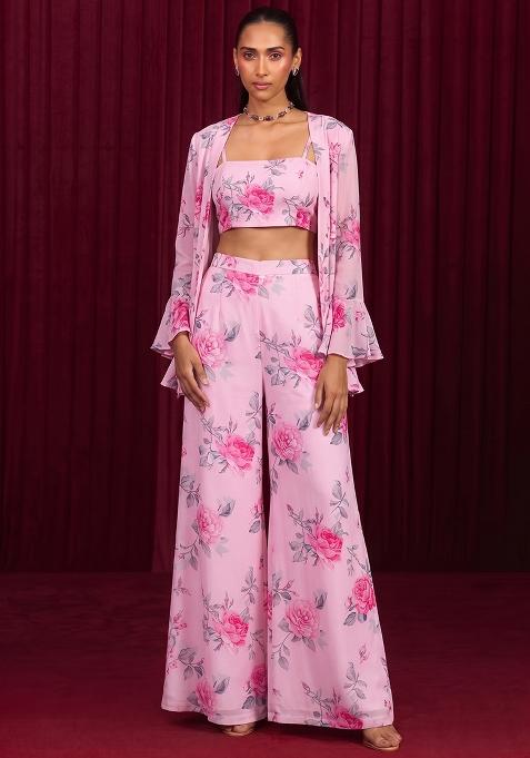 Baby Pink Printed Georgette Fusion Set