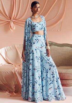 Sky Blue Printed Georgette Fusion Set