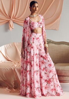 Blush Pink Printed Georgette Fusion Set