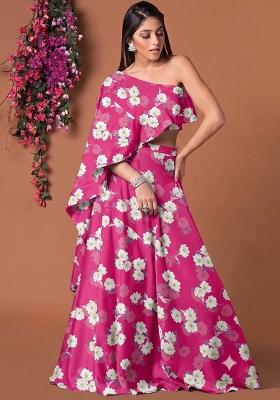 Rani Pink Printed Satin Fusion Set