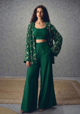 Emerald Green Sequin Georgette Fusion Set