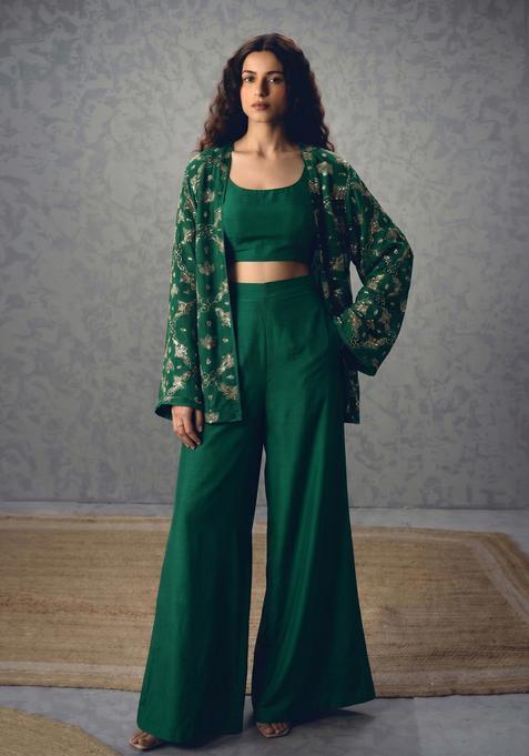 Emerald Green Sequin Georgette Fusion Set