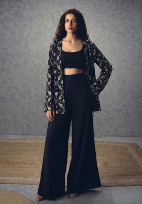 Black Embroidered Georgette Fusion Set